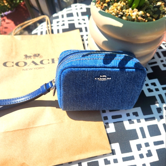 Coach Handbags - Coach Blue Denim Wristlet Pouch NWT